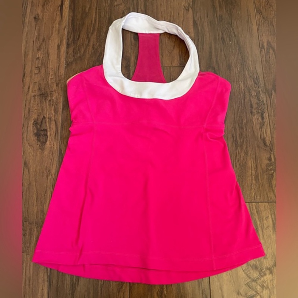 Pink and White Sleeveless Backless Tank Top